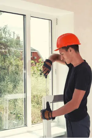 A man installing a window