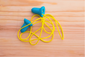 Blue Ear plugs with a yellow cord