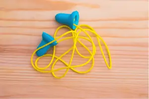 Blue Ear plugs with a yellow cord