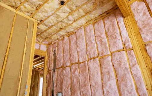 Fiberglass insulation in walls and ceilings