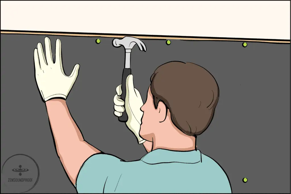 Staple or nail MLV to joists