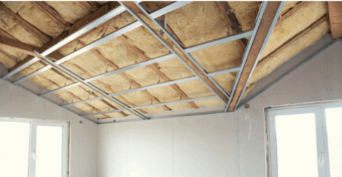 Image of an opened ceiling where foam insulation is visible.