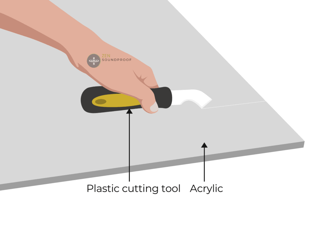 Man cuttting a sheet of acrylic to make a noise reduction window insert