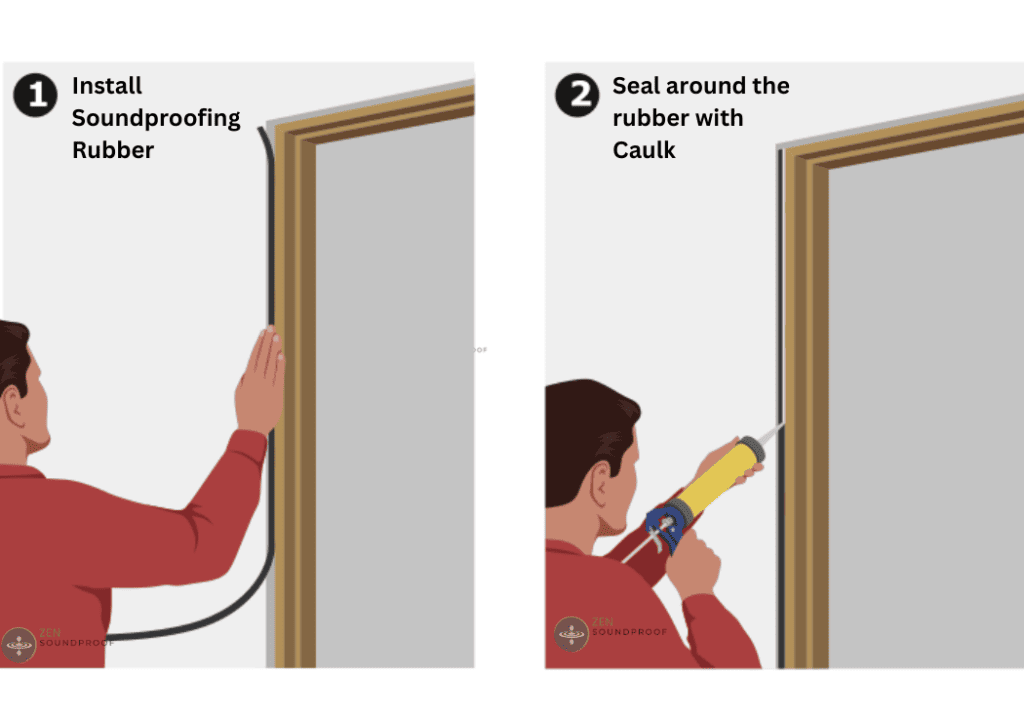 Man applying Soundproofing rubber between the door frame and wall